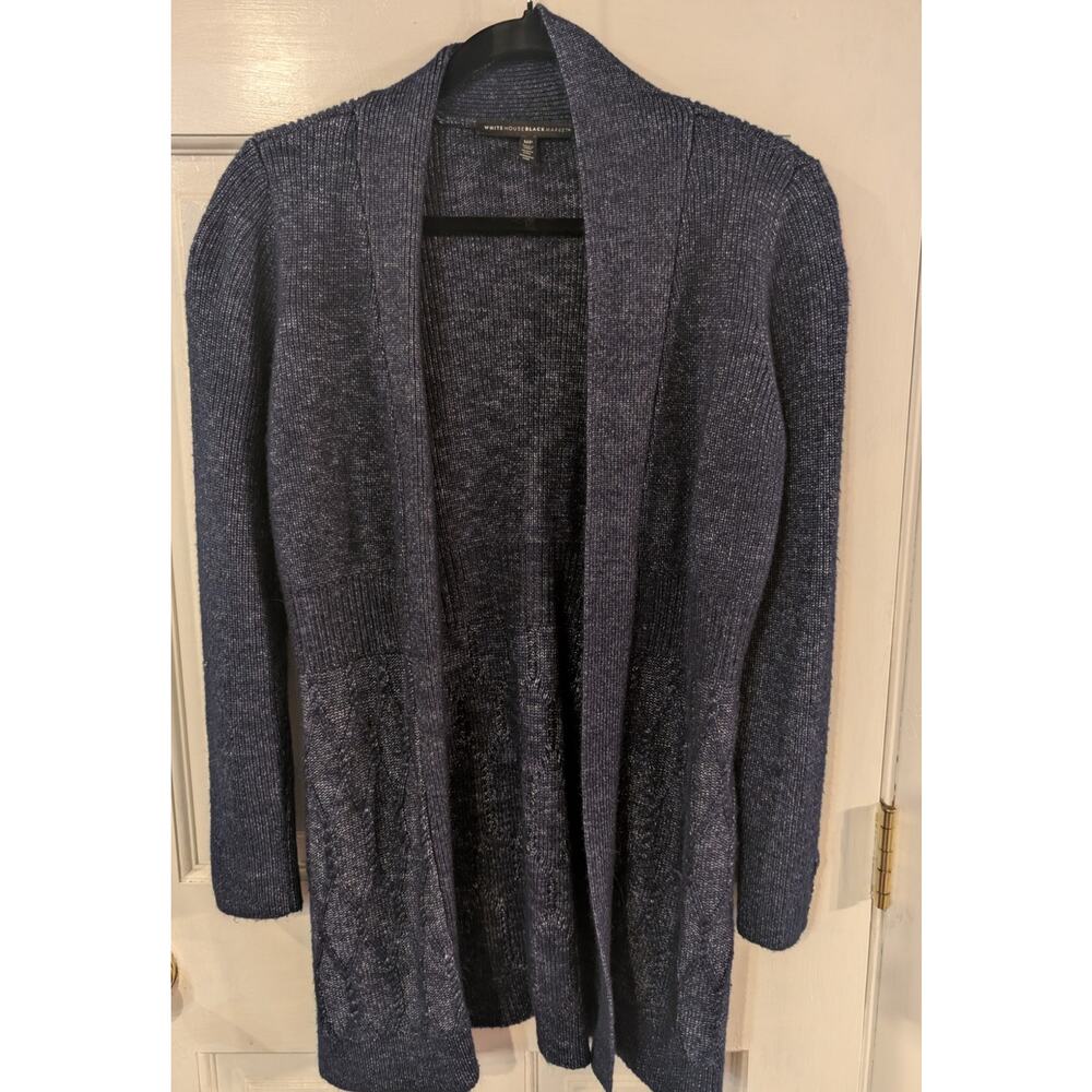 White House Black Market Tunic Blue Cardigan with Silver Medium Petite